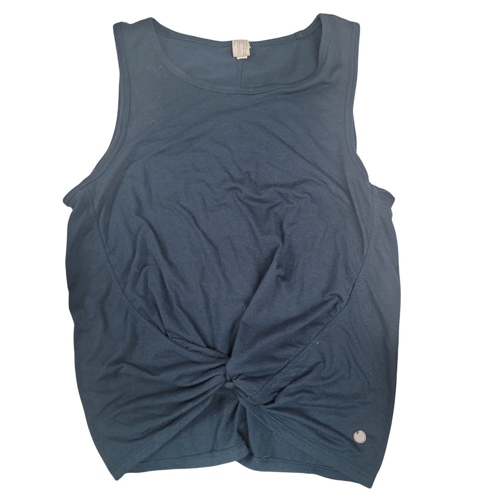 Yogalicious Womens Teal Blue Twist Front Ruched Back Sleeveless Yoga Tank‎ Top S